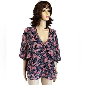 Detrocracy Pink Flutter Sleeve Asymmetrical Blouse